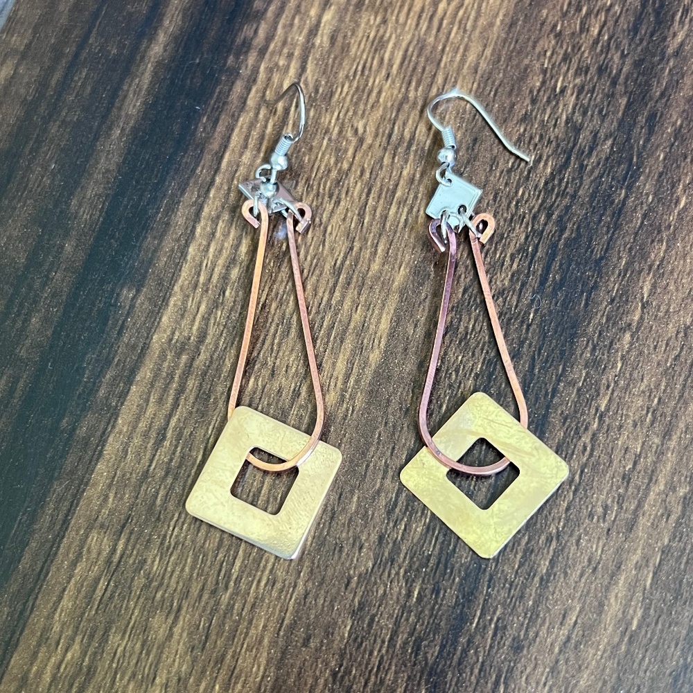 Unusual Tri-Color Dangle Earrings